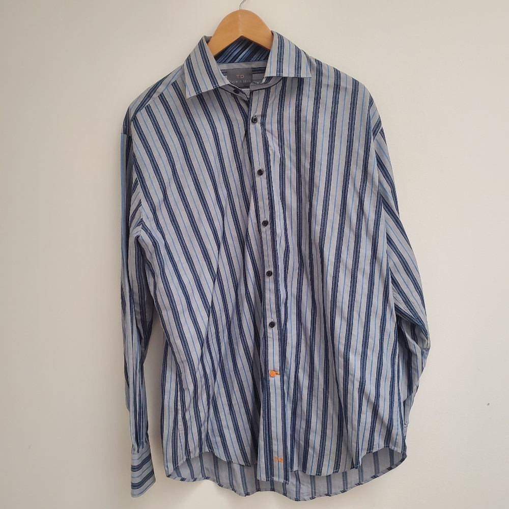 Thomas Dean Men's Blue Striped Shirt Size L